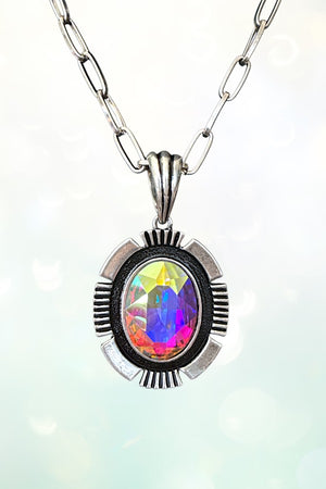 WESTERN OVAL AB CRYSTAL GEM PENDANT NECKLACE