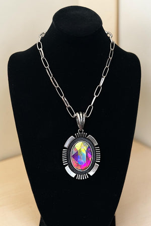 WESTERN OVAL AB CRYSTAL GEM PENDANT NECKLACE
