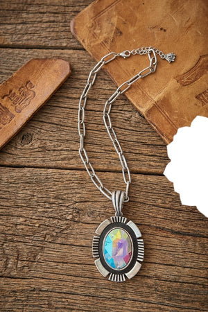 WESTERN OVAL AB CRYSTAL GEM PENDANT NECKLACE