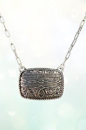 WESTERN BOOT STITCH PLATE PENDANT NECKLACE