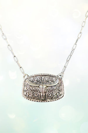 WESTERN STEER HEAD PLATE PENDANT NECKLACE