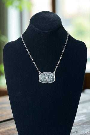 WESTERN STEER HEAD PLATE PENDANT NECKLACE