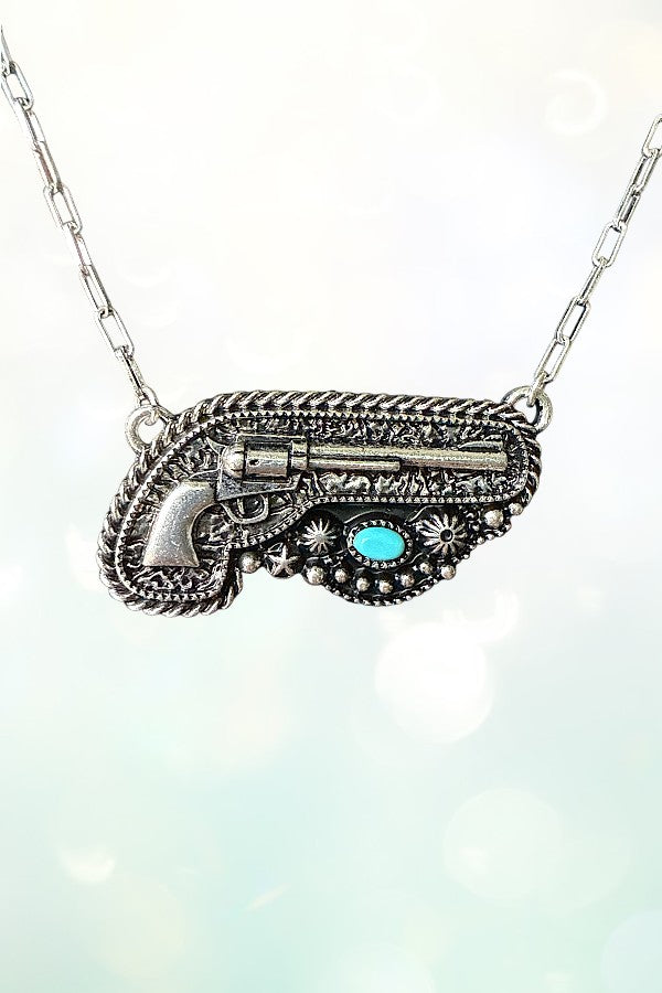 WESTERN TQ ACCENT PISTOL PENDANT NECKLACE