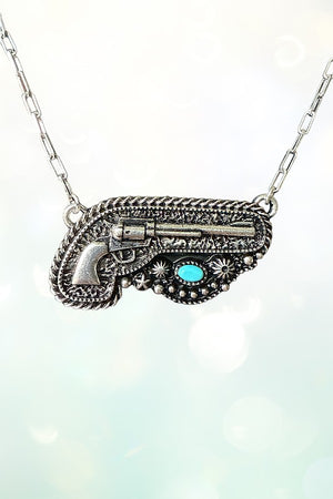 WESTERN TQ ACCENT PISTOL PENDANT NECKLACE