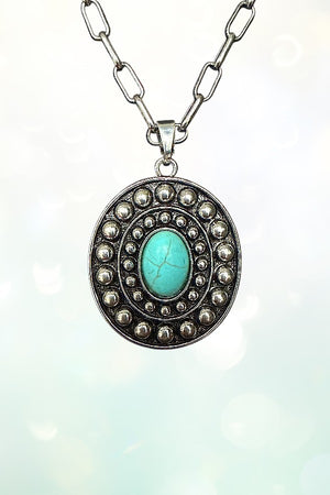 WESTERN TQ OVAL CONCHO PENDANT NECKLACE