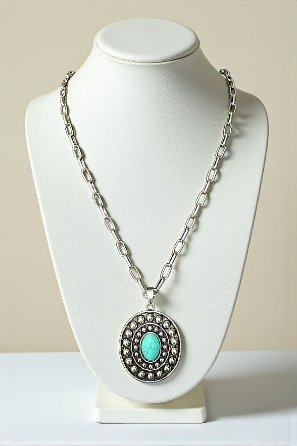 WESTERN TQ OVAL CONCHO PENDANT NECKLACE