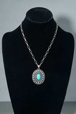 WESTERN TQ OVAL CONCHO PENDANT NECKLACE