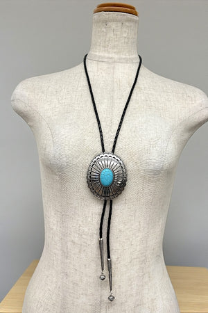 WESTERN OVAL TQ GEM CONCHO BOLO NECKLACE