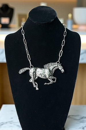 WESTERN RUNNING HORSE PENDANT NECKLACE