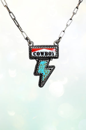 WESTERN TQ LIGHTNING COWBOY PENDANT CHAIN NECKLACE