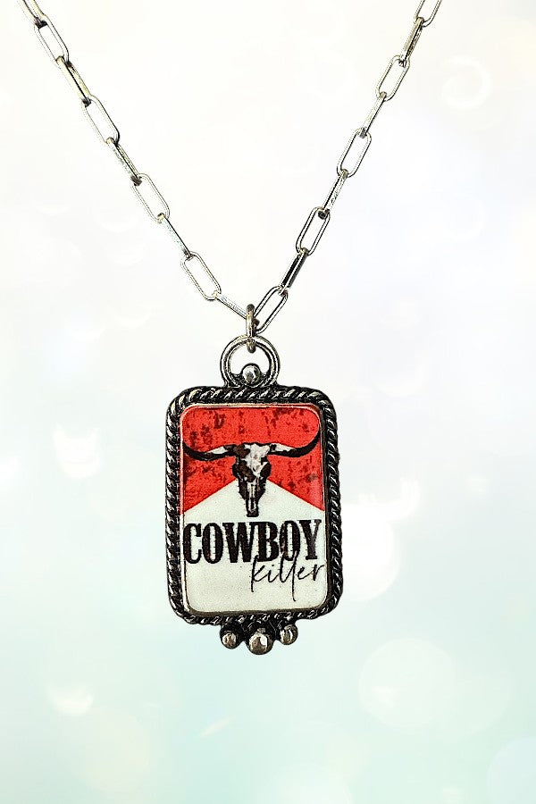 WESTERN RECTANGLE COWBOY PENDANT NECKLACE