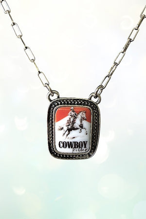 WESTERN FRAMED ETCHED VINTAGE COWBOY KILLER PORTRAIT PENDANT CHAIN NECKLACE