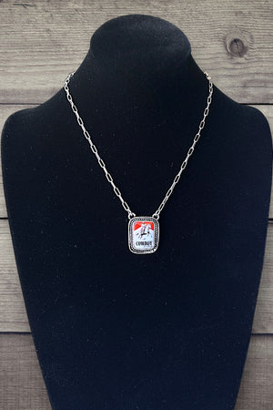 WESTERN FRAMED ETCHED VINTAGE COWBOY KILLER PORTRAIT PENDANT CHAIN NECKLACE