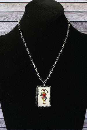 WESTERN VINTAGE JOKER CARD PENDANT CHAIN NECKLACE