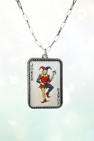 WESTERN VINTAGE JOKER CARD PENDANT CHAIN NECKLACE