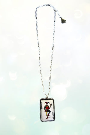 WESTERN VINTAGE JOKER CARD PENDANT CHAIN NECKLACE
