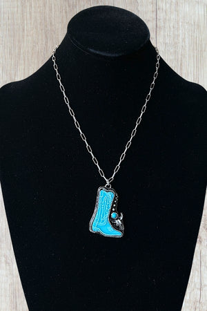 WESTERN TQ GEM ACCENT COWBOY BOOTS PENDANT NECKLACE