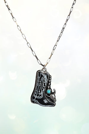WESTERN TQ GEM ACCENT COWBOY BOOTS PENDANT NECKLACE