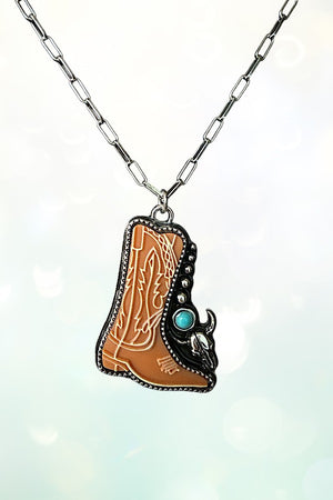 WESTERN TQ GEM ACCENT COWBOY BOOTS PENDANT NECKLACE