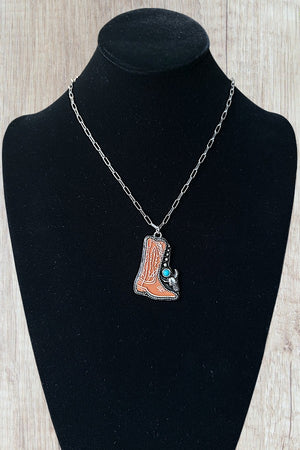 WESTERN TQ GEM ACCENT COWBOY BOOTS PENDANT NECKLACE