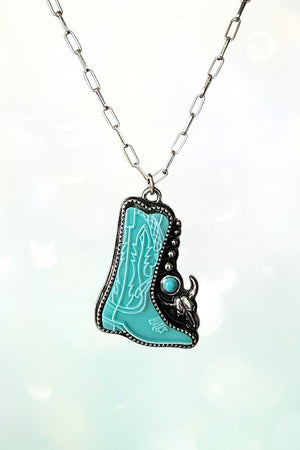 WESTERN TQ GEM ACCENT COWBOY BOOTS PENDANT NECKLACE