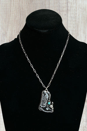 WESTERN TQ GEM ACCENT COWBOY BOOTS PENDANT NECKLACE