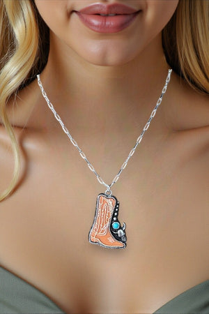 WESTERN TQ GEM ACCENT COWBOY BOOTS PENDANT NECKLACE