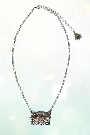 WESTERN TWO TONE STEERHEAD ETCHED PLATE PENDANT CHAIN NECKLACE