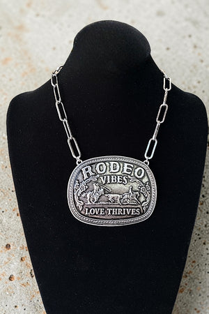 RODEO VIBES LOVE THRIVES BELT BUCKLE WESTERN CHAIN NECKLACE