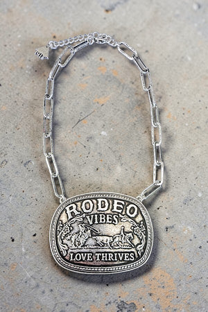 RODEO VIBES LOVE THRIVES BELT BUCKLE WESTERN CHAIN NECKLACE