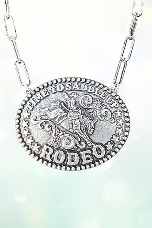 TIME TO SADDLE UP RODEO WESTERN BELT BUCKLE CHAIN NECKLACE