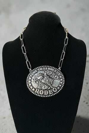 TIME TO SADDLE UP RODEO WESTERN BELT BUCKLE CHAIN NECKLACE
