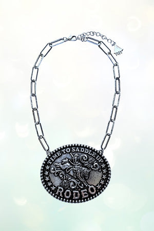 TIME TO SADDLE UP RODEO WESTERN BELT BUCKLE CHAIN NECKLACE