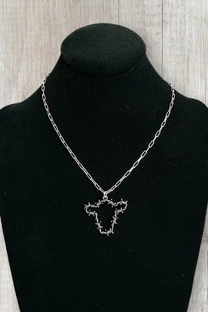 WESTERN BARBED WIRE COW HEAD PENDANT CHAIN NECKLACE