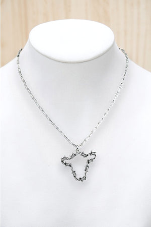 WESTERN BARBED WIRE COW HEAD PENDANT CHAIN NECKLACE