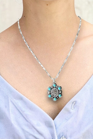 WESTERN TQ GEM ACCENT OVAL PENDANT CHAIN NECKLACE