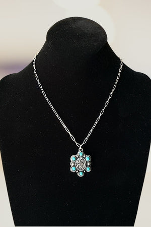 WESTERN TQ GEM ACCENT OVAL PENDANT CHAIN NECKLACE