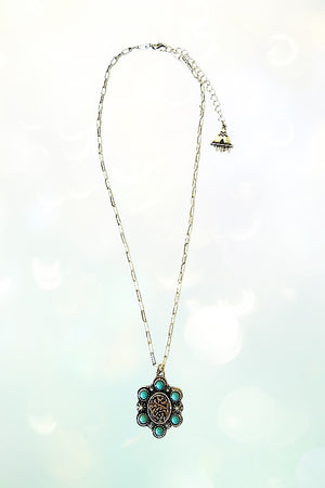 WESTERN TQ GEM ACCENT OVAL PENDANT CHAIN NECKLACE