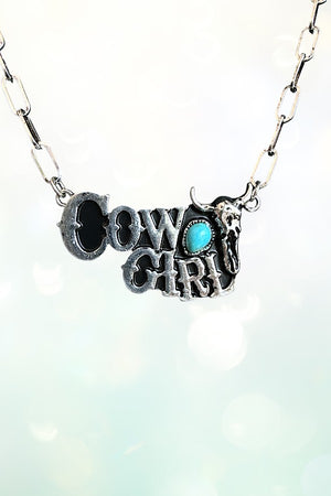 WESTERN TQ GEM STEERHEAD COWGIRL PENDANT CHAIN NECKLACE