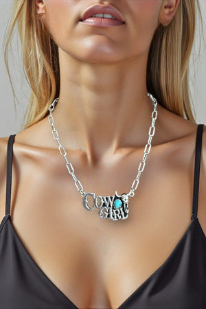WESTERN TQ GEM STEERHEAD COWGIRL PENDANT CHAIN NECKLACE