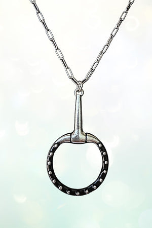 WESTERN BLACK BUBBLE SNAFFLE BIT PENDANT CHAIN NECKLACE