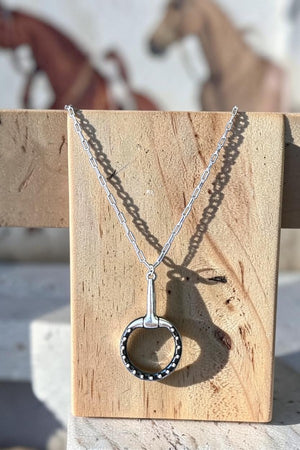WESTERN BLACK BUBBLE SNAFFLE BIT PENDANT CHAIN NECKLACE