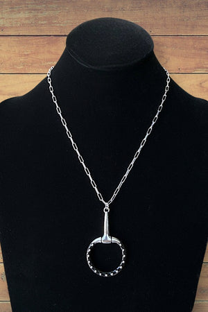 WESTERN BLACK BUBBLE SNAFFLE BIT PENDANT CHAIN NECKLACE