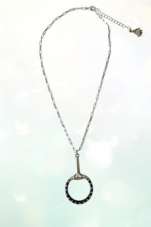WESTERN BLACK BUBBLE SNAFFLE BIT PENDANT CHAIN NECKLACE