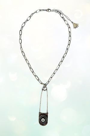 WESTERN 8 BALL SAFETY PIN PENDANT CHAIN NECKLACE