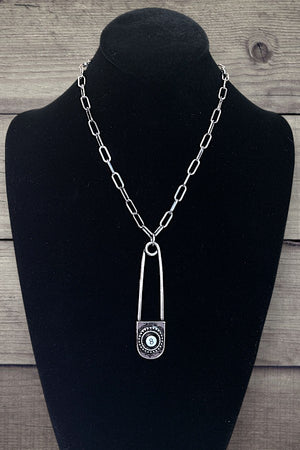 WESTERN 8 BALL SAFETY PIN PENDANT CHAIN NECKLACE