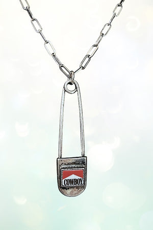 WESTERN COWBOY SAFETY PIN PENDANT CHAIN NECKLACE