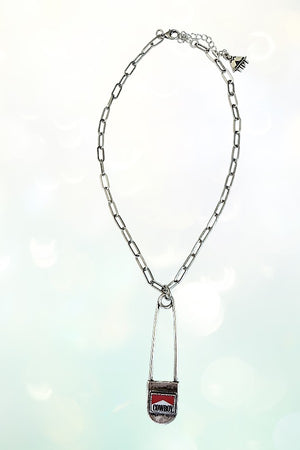 WESTERN COWBOY SAFETY PIN PENDANT CHAIN NECKLACE