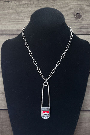 WESTERN COWBOY SAFETY PIN PENDANT CHAIN NECKLACE