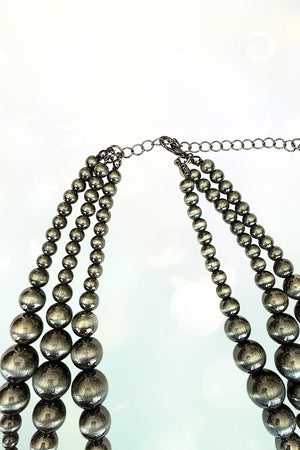 WESTERN GRADUATED NAVAJO PEARL BEAD 3 LAYER STATEMENT NECKLACE